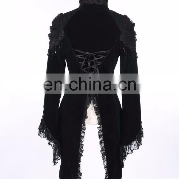 Gothic Velvet Swallow Tale Jacket With Laces and Beads photo-3