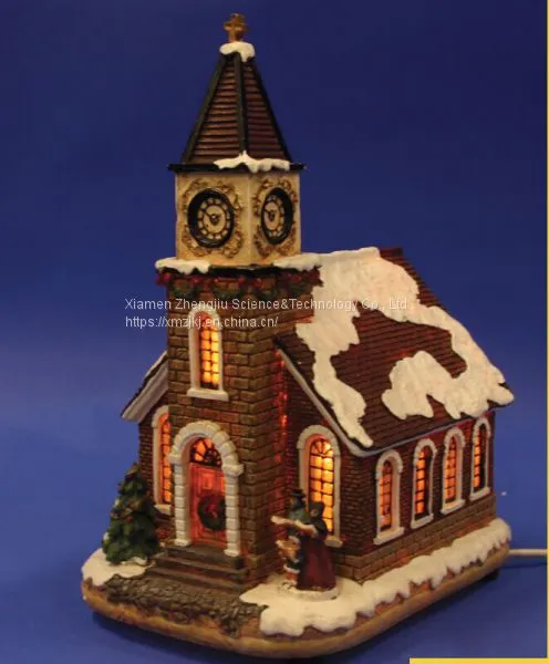 Christmas Church House With LED Lights 9L LED Musical Ski Scene With Polyresin Christmas House Decoration photo-3