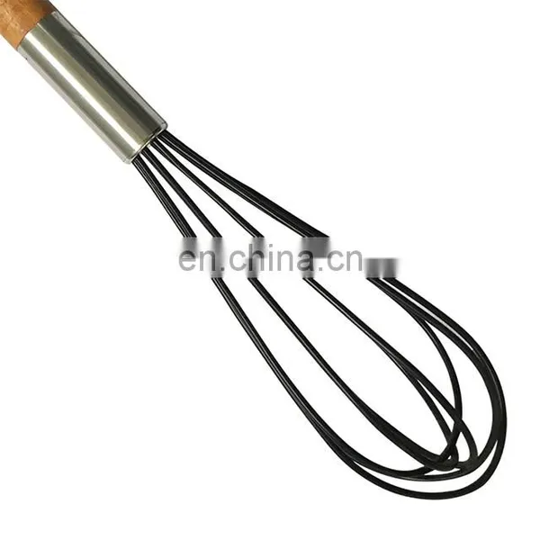 Kitchen Tools Manual Wood Handle Silicone Egg Beater photo-3