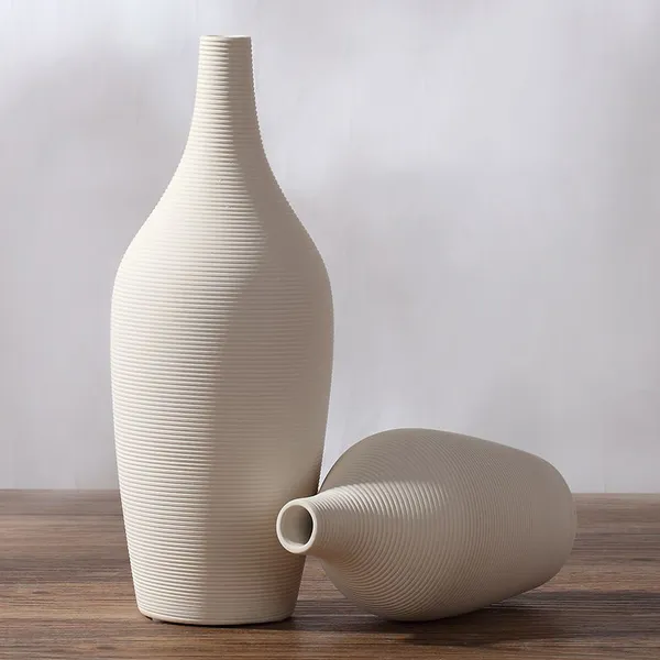Biscuit Firing Minimalism Creative Hand Made White Large Ceramic Vase Decoration For Living Room photo-3