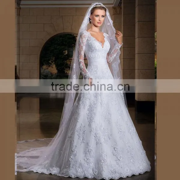 C71569A Sexy See Through Corset Transparent Long Sleeve Lace Wedding Dresses photo-3