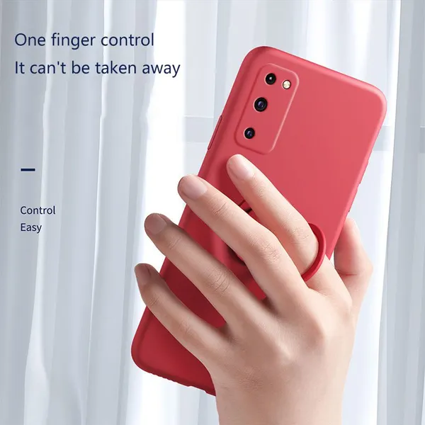 Macron Color Phone Case A72 Liquid Silicone Ring Support Anti Falling A52 A32 Case Cover For Samsung Galaxy Note 20 S21 Ultra photo-4