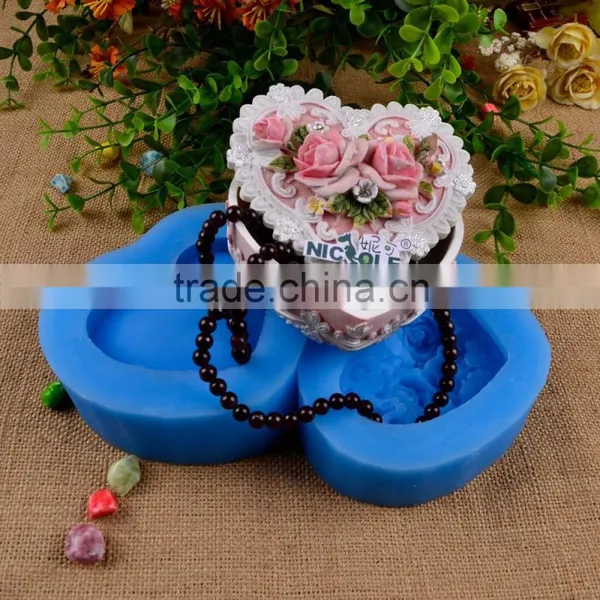 Flowers Heart Shape Handmade Jewelry Box Silicon Forms