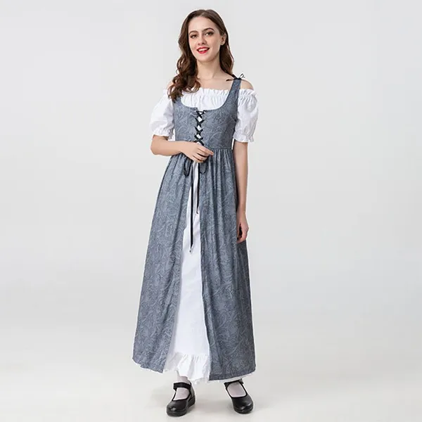 Womens Renaissance Medieval Irish Dress Trumpet Sleeves Dress photo-5