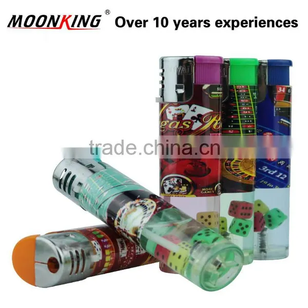 Cylinder Electronic Ignition Gas Refill Flame Cigarette Lighter With Inside Dice
