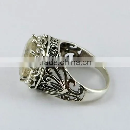 Heart Of Rose Golden Rutile Ring, Gemstone Silver Jewelry, Handmade Silver Jewelry photo-4