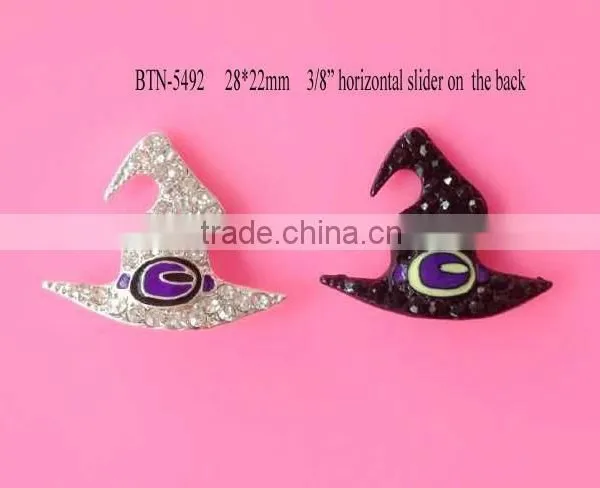 Stock Halloween 28*22mm Witch Hat Rhinestone Button With Slider(BTN-5492)