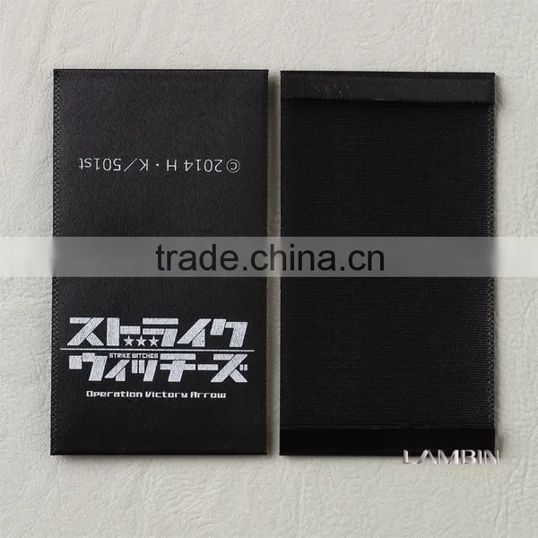 High Density Black Damask Printed Label for Trousers Silk Screen Printed Black Satin Ribbon Labels for Clothing photo-2