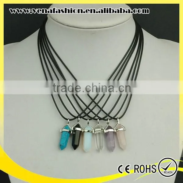 Vial Pendant Blue Stone Leather Choker Necklace for Women photo-2