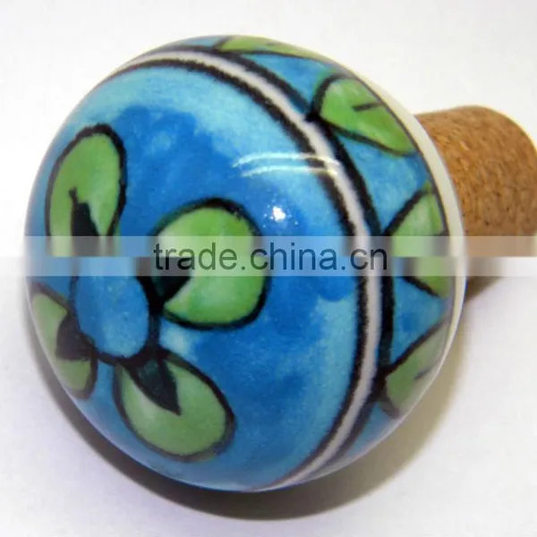 Hand Painted Ceramic Bottle Stopper With Cork Attachment photo-2