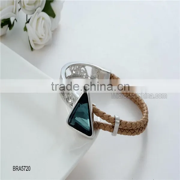 Clover Austrian Alloy Leather Crystal Bracelet photo-5