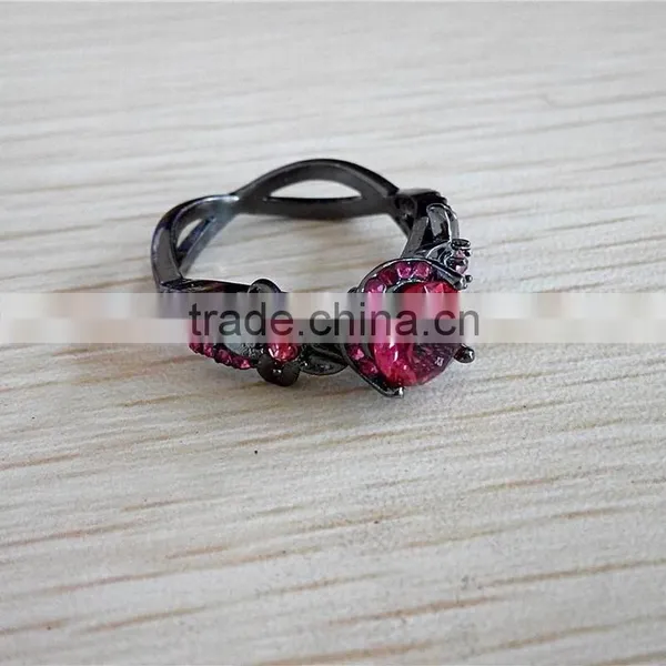 Plum Color Zircon Stone Embossed Circle Wedding Ring Micro Pave Floral Braided Women Bands photo-2