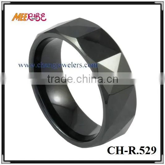 FASHION Bangkok Jewellery Black Ceramic Ring Faceted Ceramic for Men and Women