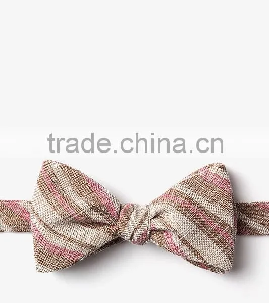 High Quality Cotton Linen Striped Large Mens Double Side Self Tie Bow Tie on Sale photo-3