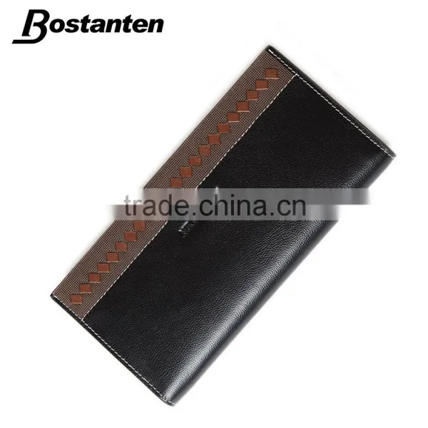 Business Men Genuine Leather Money Clip Long Wallet and Clutch Bag
