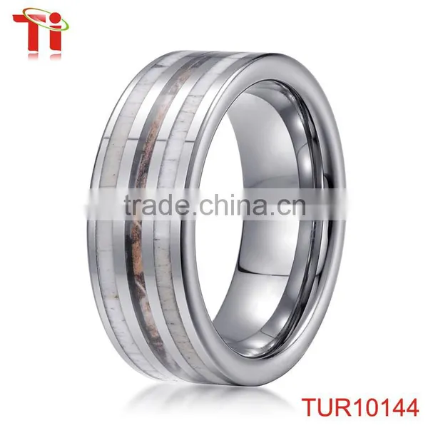 Tungsten Carbide Wedding Ring Inlay Antler Without Plating photo-3