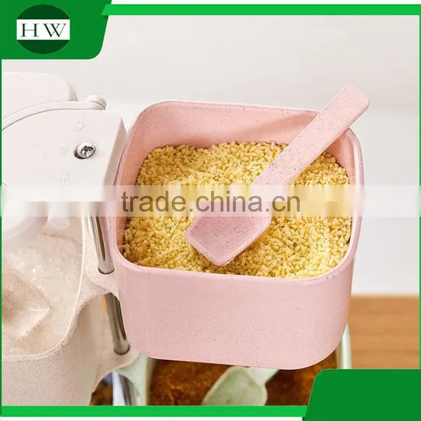 Plastic Square Totate 4 Compartments Seasoning Pot Condiment Container Spice Rack Pots Box Tin Bottle Jar With Spoon photo-5