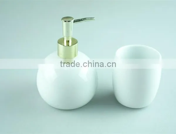White Ceramic Bathroom Accessories Set 2 / Lotion Dispenser & Tumbler With Color Gift Box photo-4