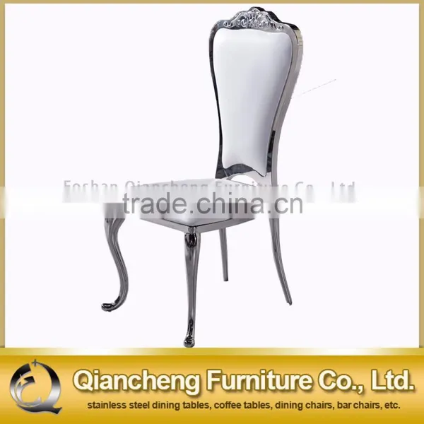Luxury White Leather Banquet Chair With Mirror Silver Legs photo-2