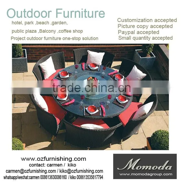 9053 Super Big Round Garden Dining Table and Chairs Rattan Wicker Dining Sets for Outdoor Party