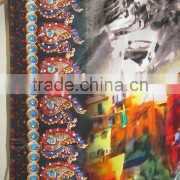 DIGITAL Print Crepe Silk Embellished Kaftan CAFTAN Tunic Poncho Blouse photo-4