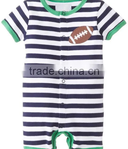 Blue and Write Stripe Organic Cotton Summer Wear Short Sleeve Wholesale Pattern Baby Jumpsuit photo-2