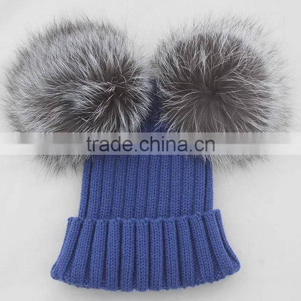 Myfur Female Warm Genuine Fur Bobble Beanie Real Fur Pom Pom Fox Knitted Beanie Hat Warm Winter Cap photo-3