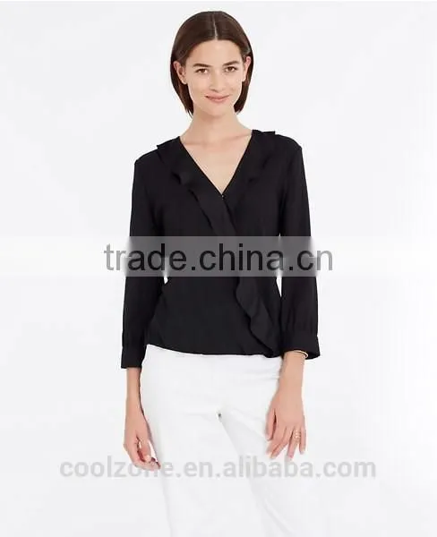 2015 New Collection Blouse 100% Polyester Dissymmetry Front Lady Blouse photo-4
