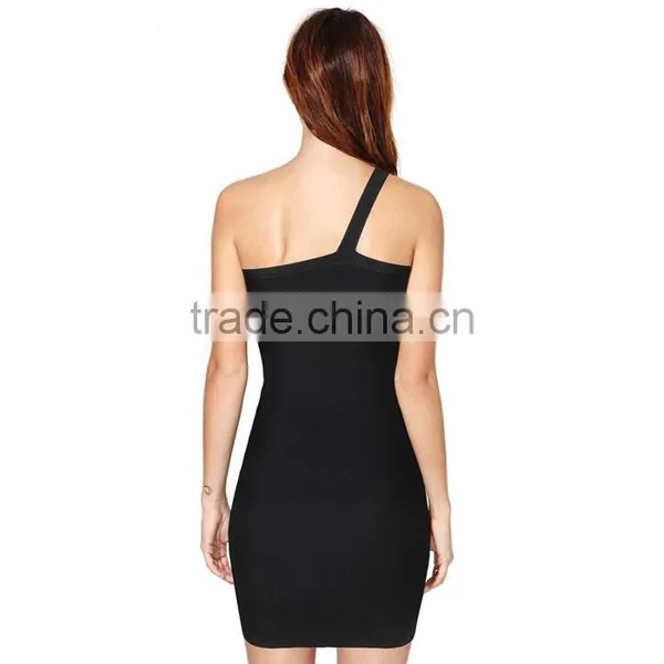 New Designer One Piece Sexy Flash Stripes Black One-shoulder Party Dress photo-3