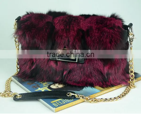 Fox Fur Dual-use Bags Handbags Fashion With Leather Trim photo-2