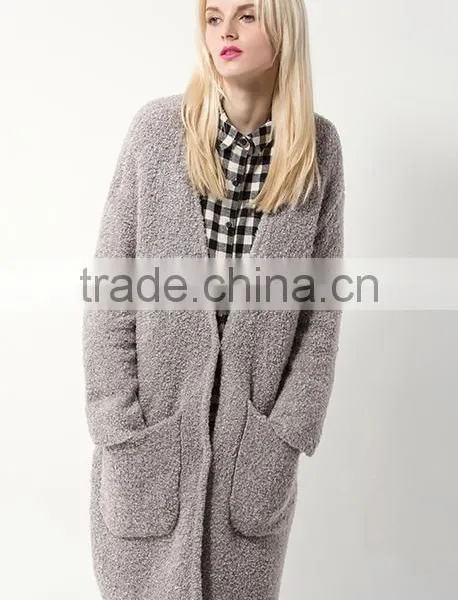 Newest Ladies v Neck Long Sweater Cardigan With Pockets photo-2