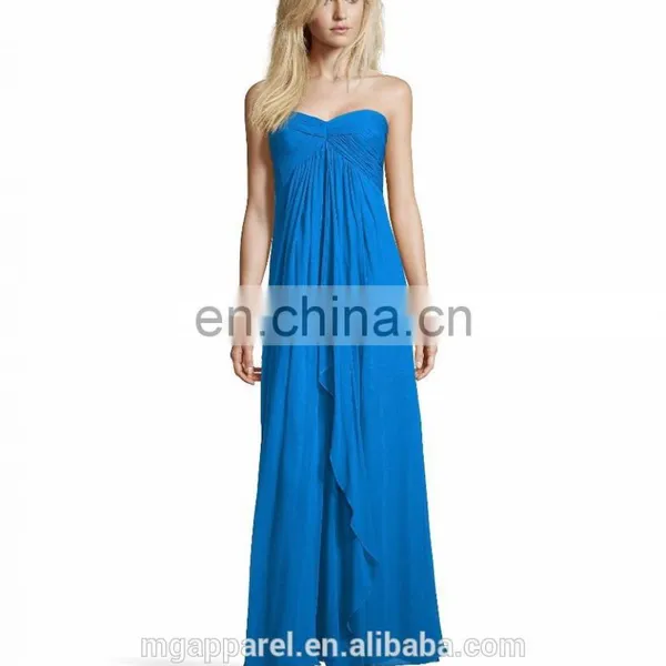 Lagoon Blue Chiffon Strapless Thigh High Slit Long Evening Dress photo-3
