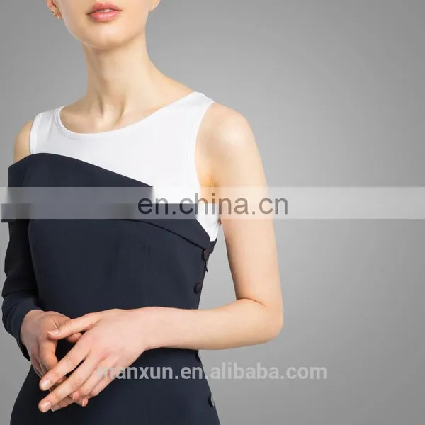 Fashion Design Waistcoat One Shoulder Blazer Side Button Women Dress photo-2