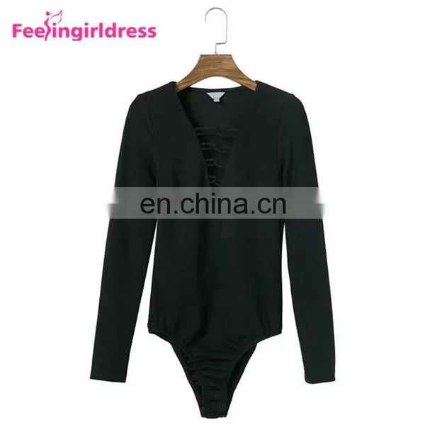 Latest Design Big Stock Dark Red Knitting Bodysuit Long Sleeves Women Sexy Jumpsuits Rompers photo-3