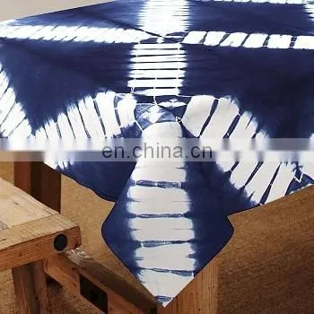 Shibori Indigo Blue Table Cloth , 60x90'' Size Cotton Table Cover tye dye Throw