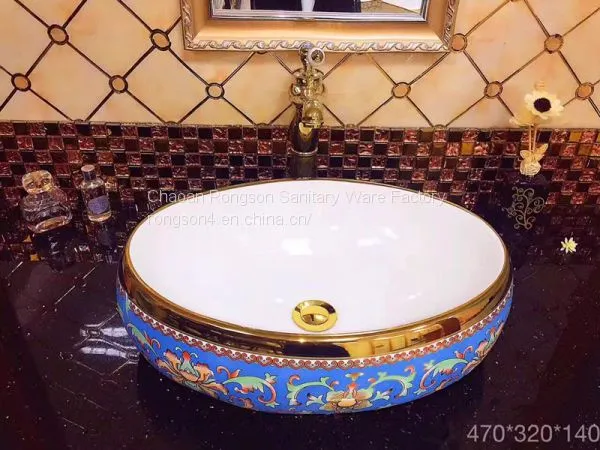 Good Sale Bathroom Tabletop Ceramics Luxury Round Shape no Hole Big Size Slivery Decoration Wash Hand Art Basin Sink photo-2