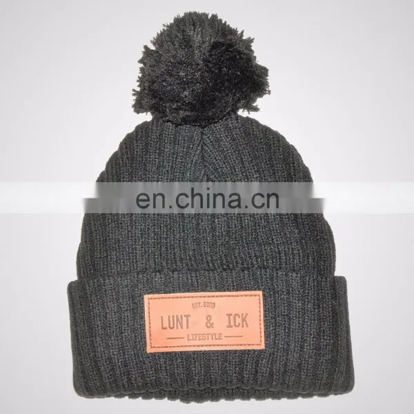 Custom Knitted Pom Beanie Hat With Custom Label photo-5
