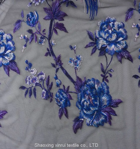 China High Quality Fabrics Floral Sequence Embroidery Net Lace Fabric photo-3