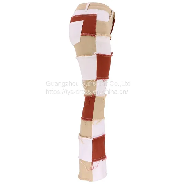 Fashion Patchwork High Waist Tight Hip Flared Women's Denim Trousers photo-4