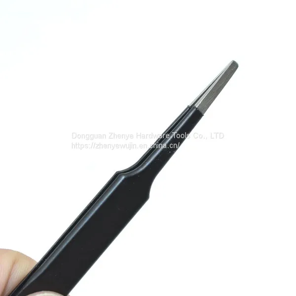 ESD High-precision Straight Elbow Anti-static Electronic Maintenance Tool Flat Head Black Stainless Steel Tweezers ESD-13 photo-5