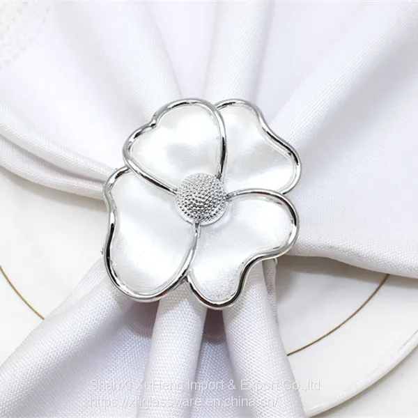 Bulk Wholesale Design Plastic Silver Gold White Flower Napkin Rings for Wedding Table photo-2
