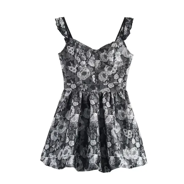 European and American Style Women's Clothing Temperament Jacquard Waist Cinched Short Suspender Dress photo-2