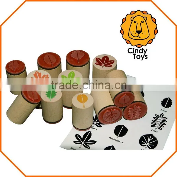 Wooden Rubber Stamps Leaves 12 Pcs for Kids