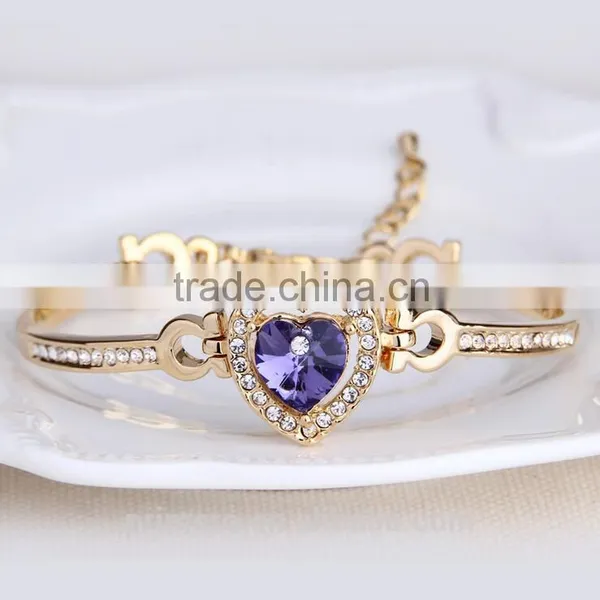 Top Grade Crystal Heart Bangles The Heart Of Ocean Blue Austria Crystal Bracelets For Women photo-6