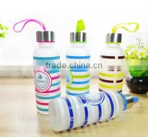 New Item Dull Polish Creative Big Lines Navy Style Water Glass Bottle With Stainless Steel Lid