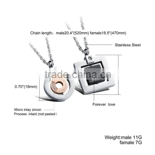 Fashion Jewelry 2016 316L Stainless Steel Square Forever Love Necklace for Men photo-6