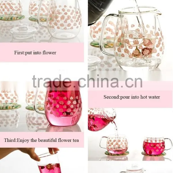 New Design Family Kitchen Use Glass Kettle Teaset Specification Flower Tea Teaset Pyrex Glass 650ml Teapot With 2pcs Tea Cups photo-5