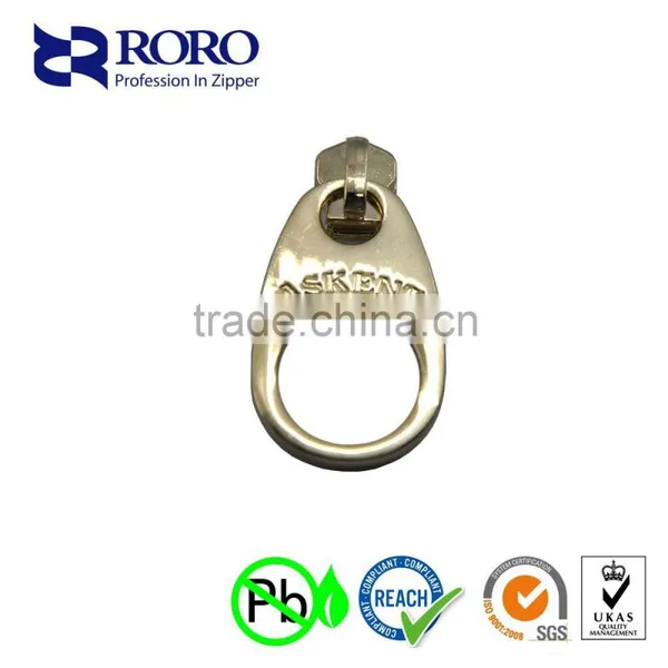 RORO151406#5 Zinc Alloy Light Gold Zipper Silder and Puller Design
