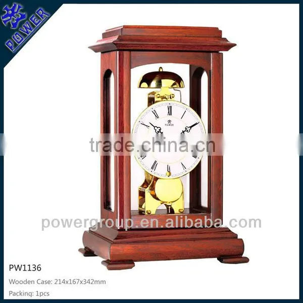 Desk Clock With CE/FCC/ISO Wooden Case Power Sweep Movement PW1136D
