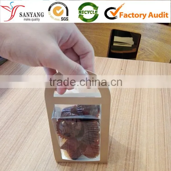 Clear Plastic PVC Food Safe Small Dessert Cookies Packaging Box With Paper Handle photo-2